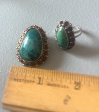2 pc vintage Eilat Israel 930 silver pendant/pin & ring with red stones Judaica picture
