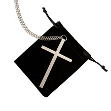 Silver Plate Clergy Cross With Chain Zinc Alloy Religious Church Necklace picture