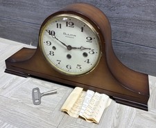 Vintage Bulova Westminster Desk Mantle Wood Clock Tested Working + Key Wooden  picture