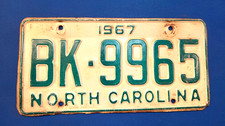 1967 NORTH CAROLINA LICENSE PLATE NC Tag BK-9965 RAT ROD AUTOMOBILE MAN CAVE picture