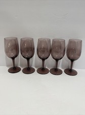 Set of 5 Purple Plum Purple 6 oz Wine Glasses Small Amethyst Glass Stemware picture