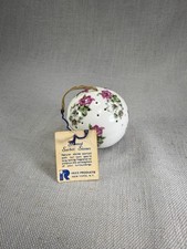 Vintage Irice Floral Porcelain Pomander Sachet Ball Ornament w/ Original Tag picture