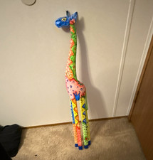 Vintage Guatemalan Crafts Wood Hand Carved & Painted Sculptures Giraffe picture