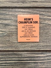 Heim's Champlin Ser. McPherson Kansas Vintage Matchbook picture