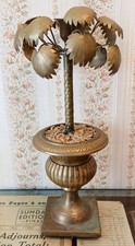 Vintage MCM Solid Brass Palm Tree Urn Candle Holder Hollywood Regency - 12