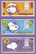 2009 $1 $5 $10 BEAGLE BUCKS LIKE DISNEY DOLLARS KNOTTS BERRY FARM SNOOPY CHARLIE picture