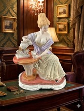 Vintage Porcelain Figurine Elegant Victorian Lady Pouring Tea Coffee 9” Matte picture
