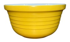 Vintage Mixing Bowl Ribbed Yelloe Unmarked 9.5” Stoneware picture