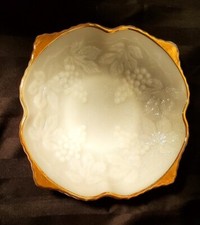 Anchor Hocking Milk Glass Pedistal Plate - Raised Grape gold trimmed picture