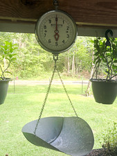 Detecto Hanging Dial Scale w/ Chain & Metal Pan Basket, 20 lb Capacity. picture