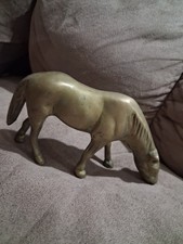 Vintage Grazing Horse Figurine Solid Brass 4x2in Stamped Made In Taiwan picture