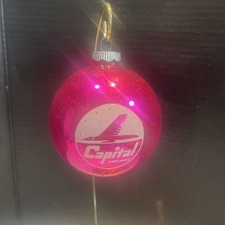 RARE Vtg. SHINY BRITE Stencil “Capital Airlines” Pink Christmas Ornament LARGE picture