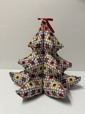Vintage Handmade 3D Patchwork Pattern Fabric Stuffed Christmas Holiday Tree picture