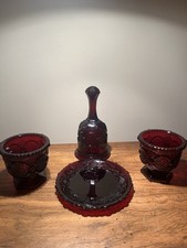 Vintage Avon 1876 Cape Cod Collection, Ruby Red Glassware, 4- piece Lot Nice picture