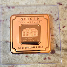 Geiger Edelmetalle 100g Fine Copper 999.9 Bar Schloss Guldengossa picture