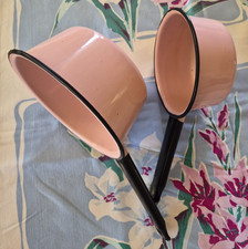 Charming Pink & Black Enamelware Sauce Pans Pots Farmhouse Cottage Decor* 2* picture