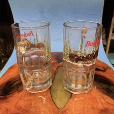 Budweiser Clydesdales Handled Glass Beer Mugs Steins Set of 2 picture