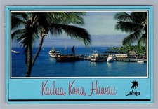 Kailua Kona Hawaii Vintage Postcard Kailua Pier Boats Palm Trees Aloha 1986 picture