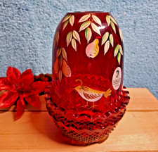 VTG. FENTON RUBY RED PARTRIDGE AND PEARS FAIRY LAMP **SIGNED,NUMBERED & GLOWS** picture