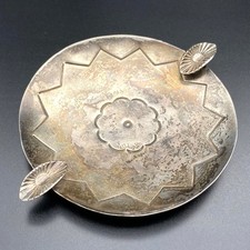 Vintage Navajo Native Pawn Hand Stampwork Silver Plate or Ash Tray picture