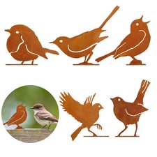 5pcs Rusty Metal Birds Ornament Simulation Bird Art Sculpture Garden Fence Decor picture