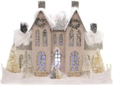 Cody Foster Christmas Village Elegant Ivory Pink Manor House w Deer Trees Wreath picture