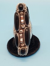 Navajo Size 9.5 Black Onyx 6-Stone Ring Sterling Native American Collectible USA picture