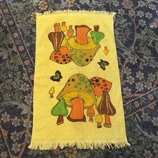 Vintage 1970s Cannon Mushroom Butterfly Hand Towel Yellow Fringe Kitchen picture