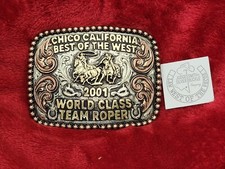 CHAMPIONSHIP TROPHY BUCKLE☆2001☆CHICO CALIFORNIA☆TEAM ROPER☆VINTAGE☆816 picture
