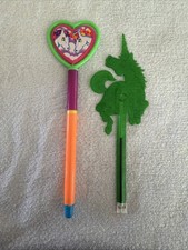 2 Rare Vintage Lisa Frank Markie Unicorn Plastic Pen Spin Heads & Green Vinyl picture