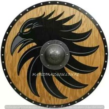 Oak Viking Raven Solid Wooden Shield Battle Ready Round Shield Wall Hanging picture