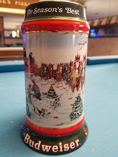 1991  Anheuser Busch  AB  Budweiser Bud Holiday Christmas Beer Stein Clydesdales picture