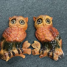 MCM Vintage Left on 4778 Owl Figurines Set of 2 Wall Plaques, From 1970's picture