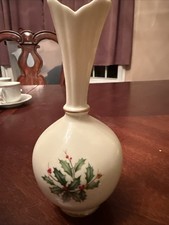 Lenox Holiday Ivory China Bud Vase with Gold Trim Holly Berry Design picture
