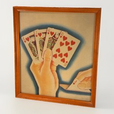 VINTAGE FRAMED ROYAL FLUSH POKER PLAYING CARDS GAMBLING CASINO WALL ART 9x10” picture