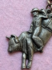 Keychain Bull Rider Great American Pewter Vintage Cowboy Rodeo Signed picture