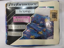 80's VTG SPRINGS Blue Reef Cheryl Johson Full Sheet Set Ocean Under Sea Fish NOS picture