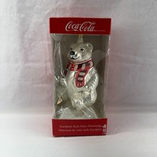 Vintage 1999 Kurt Adler Coca Cola European Style Blown Glass Polar Bear Ornament picture