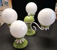 1970's Mid Century 3 Arm Chandelier & Single Globe Lights Green W/White Flowers  picture