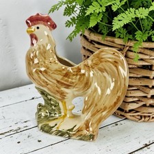 VTG Farmhouse Rooster Chicken Plant Planter Hand Painted Glazed Pottery 6.5