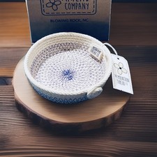 New Shallow Embroidered Purple Stitch Trinket Basket Crafted USA picture