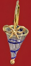 Vietri Italy Art Glass Tussy Mussy Cone Vase Hanging Ornament Blue Swirl Murano picture