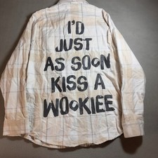 Cakeworthy Star Wars Princess Leia Plaid Shirt Kiss A Wookie L Cotton White Tan picture
