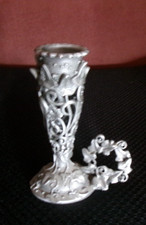 Vintage Stearite Pewter Footed Handled Ivy Filigree Bud Vase /Candle Holder OF16 picture