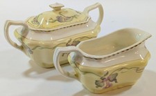 Steubenville Ivory STB67 Orchid Iris Design - Creamer & Lidded Sugar Bowl Set picture