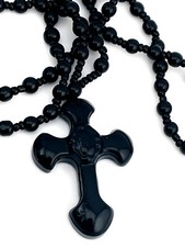 Black onyx Rosary Necklace Handmade Prayer Rosary Catholic Cross Christian picture