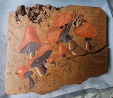Vintage 1970s Mushroom Painting on Wood Folk Art picture