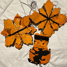 RARE 3pc Antique 1910 Dennison Halloween Diecut Tissue Paper witch leaf Garlands picture
