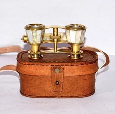 Antique Vintage Opera Glasses Binoculars White Mother of Pearl Brass Handle Gift picture
