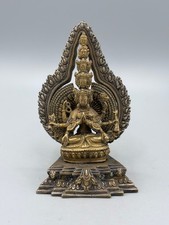 Antique Himalayan Nepalese Brass Thousand-Armed Avalokiteshvara Statue 6'' picture